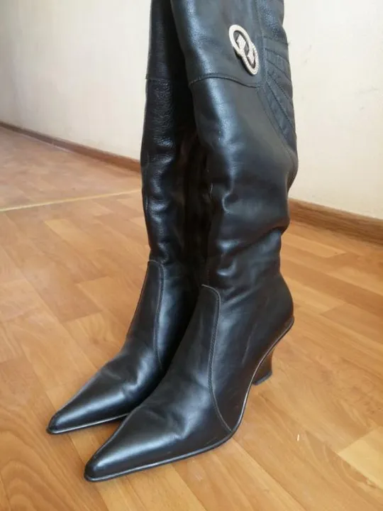 Сапоги зимние женские на меху кожаные на тонкетке &quot;Скала&quot; р38 на худую ногу взуття Де купити