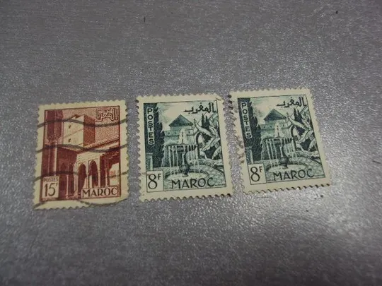 марки Марокко 1951 стандарт архитектура виды города лот 3 шт гаш №1839 Ціна