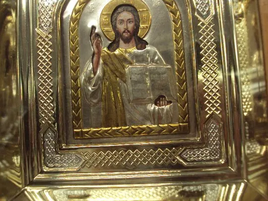 Иконы венчальная пара Спаситель Иисус Христос и Богородица в киотах икона размер 21х18,5 см №5480 Характеристики