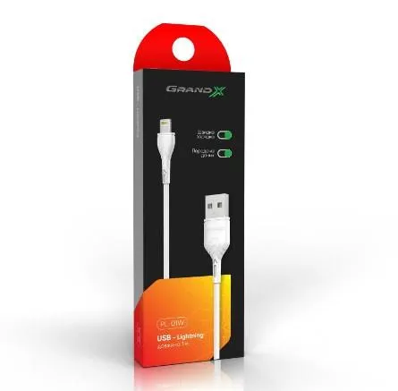Купити Кабель Grand-X USB - Lightning (M/M), 1 м, Cu, 2.1 A, White (PL01W)