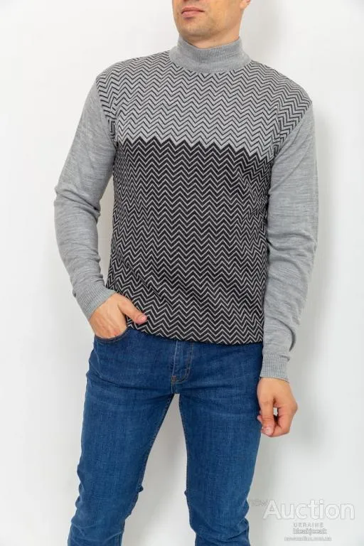 Свитер мужской, цвет серо-черный, 161R874 Ціна