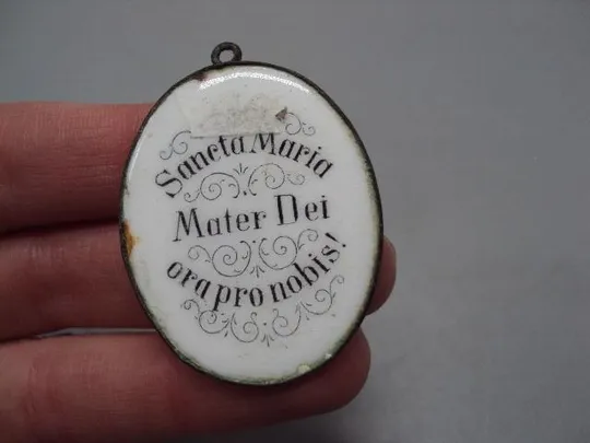 Подвеска икона финифть Sancta Maria Mater Dei ora pro nobis! Святая Мария Матерь Божия, молись о наc Де купити