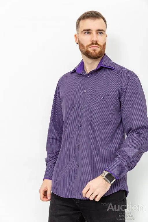 Рубашка мужская в полоску, цвет фиолетовый, 131R151013 Ціна