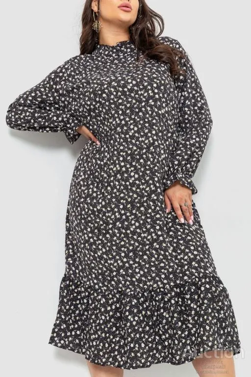Купити Платье шифоновое с принтом, цвет черный, 204R201-1