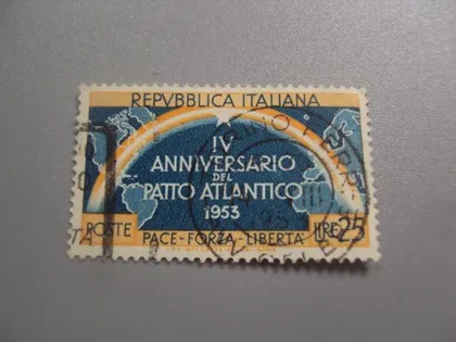 фото, марка Италия 1953 НАТО 25 лир карта гаш №2907