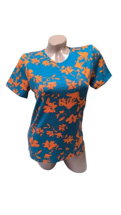 фото, Футболка жіноча з віскози Bono принт Лілії синя (розміри: 54-60) 58