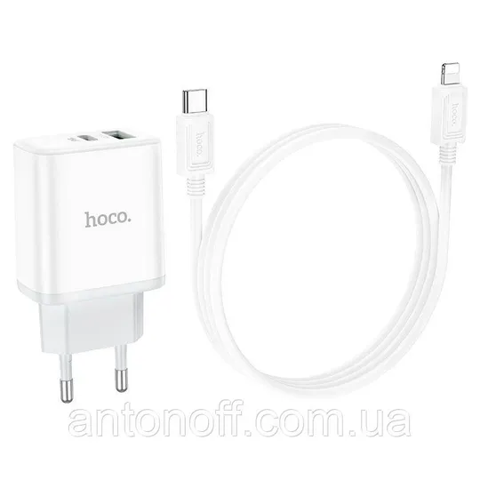 Зарядний пристрій Hoco C105A PD20W+QC3.0 с кабелем Type-C to Apple Білий З аукціону