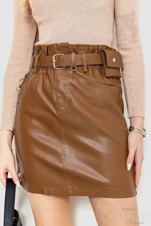 Юбка с ремнем из экокожи, цвет коричневый, 186R5260 Ціна