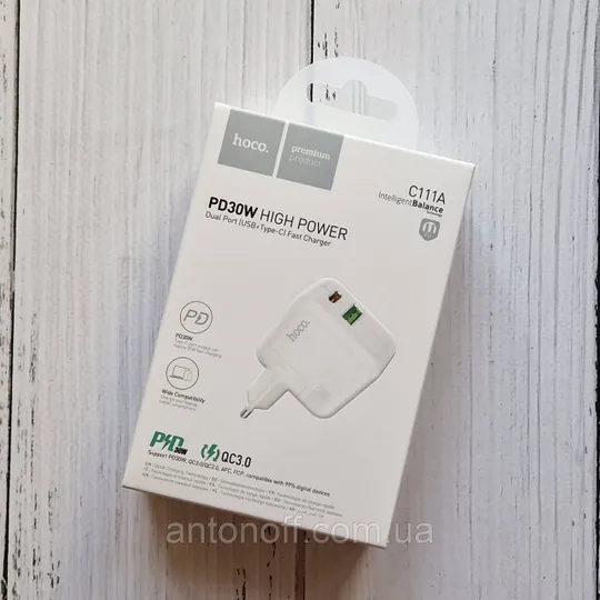Зарядний пристрій Hoco C111A (Type-C+USB) швидка зарядка 30W Білий Ціна