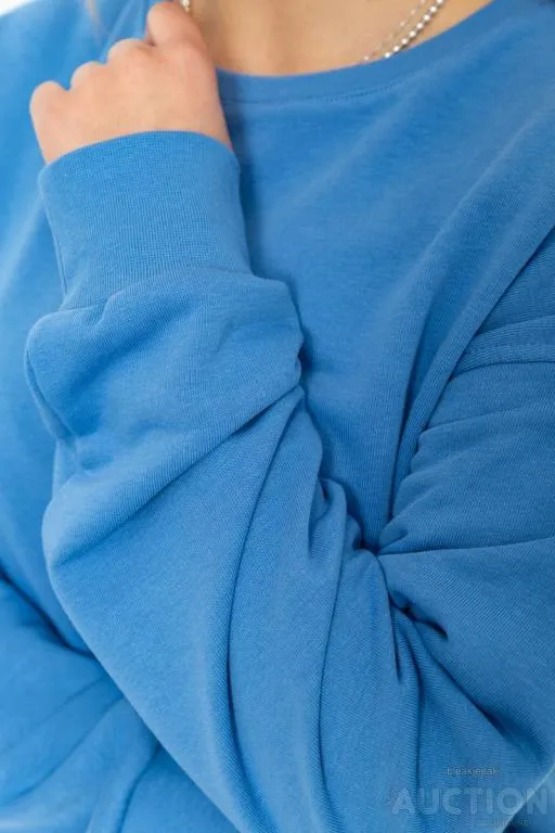 Батник женский однотонный  двухнитка, цвет джинс, 129R0204 Де купити