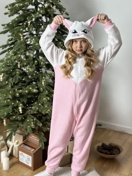 фото, Кігурумі дитяча костюм піжама Кішка котик(110/116/122/128) біло-рожевий зріст 110 см. 122