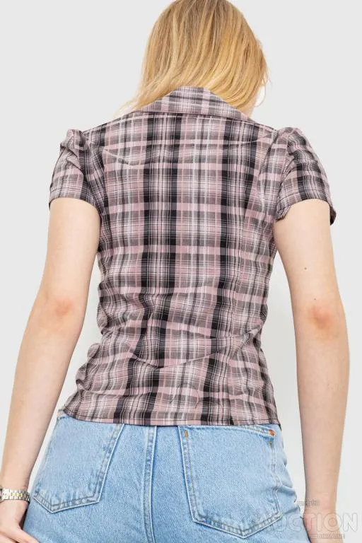 Рубашка женская в клетку повседневная, цвет темно-пудровый, 230R062 Продаж