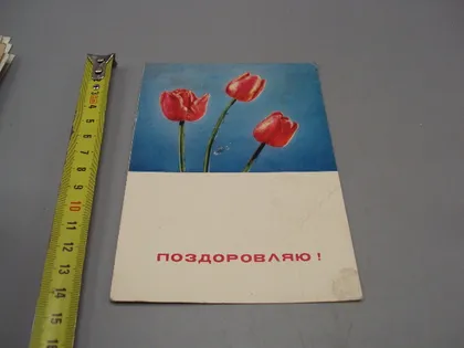 фото, Открытка Поздравляю! цветы тюльпаны фото Б. Минделя 1969 год позпись партийная огранизация №18008