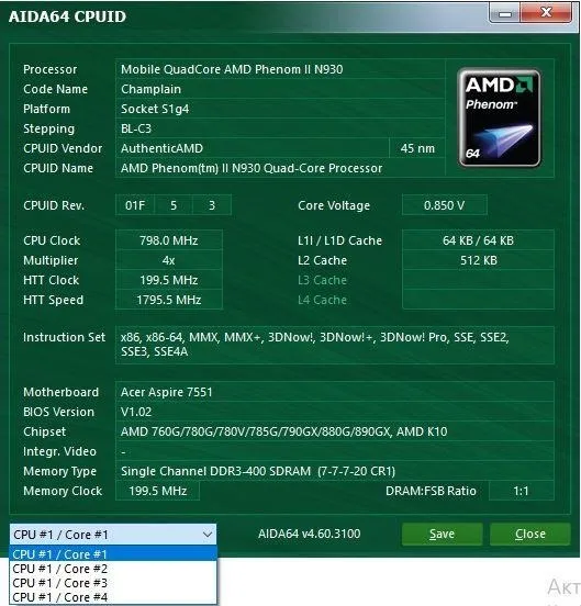 Процесор з ноутбука ACER ASPIRE 7551G AMD Phenom II N930 2Gh 2Mb Socket S1 HMN930DCR42GM Продаж
