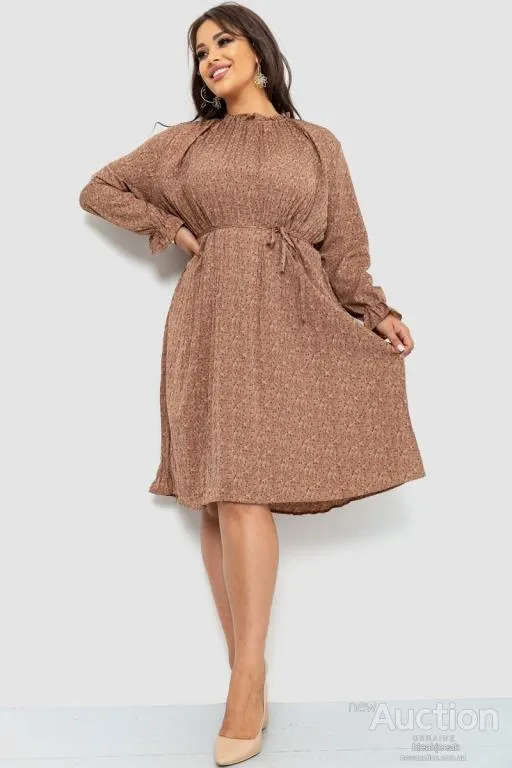 Платье шифоновое  свободного кроя, цвет мокко, 204R701-1 Ціна