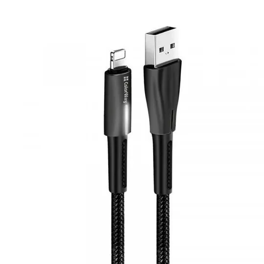 Кабель ColorWay USB - Lightning (M/M), 2.4 А, Zinc Alloy + Led, 1 м, Black (CW-CBUL035-BK) Ціна