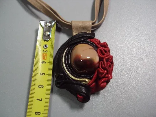 Купити Бижутерия дизайнерский набор браслет и подвеска кулон цветок цветочек кожа и яшма №11252м