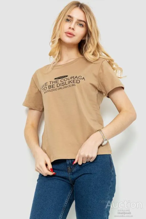 Футболка женская с принтом, цвет бежевый, 221R3006 Ціна