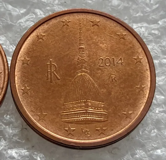 (2109) 1 євроцент 2014 та 2 євроценти 2014 Італія - 2 монети одним лотом (1 евроцент 2014, 2 евроцента 2014 Италия) З аукціону