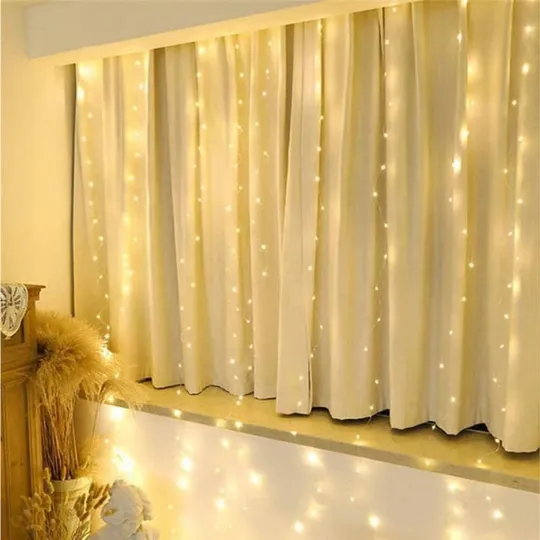 Гирлянда штора Роса + пульт, 1,8x1,2м, 144 LED, от USB и сети 220В, 12 нитей, 8 режимов Теплый белы Де купити