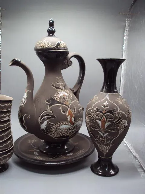 Набор авторский сервиз керамика ручная работа В. Ильчева пиалы, ваза, тарелка и чайник пиалки №14244 Де купити