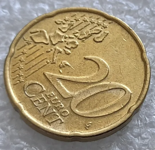 (2308) 20 євроцентів 2000 Бельгія викрошка на "0" номіналу (20 евроцентов 2000 брак) З аукціону
