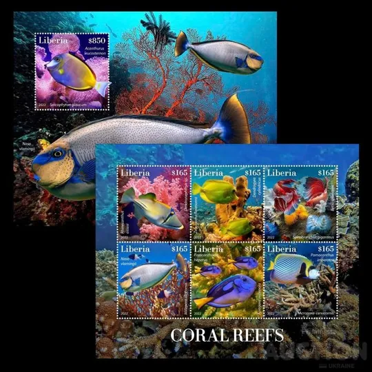 Либерия-Рыбы-2022.Чистый полный красивый комплект.  MNH. Ціна