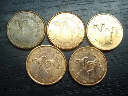 фото, 1 євроцент Кіпр (порічниця) 5шт, всі різні