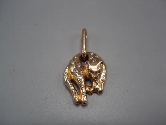 Подвеска кот кошка кулон пума пантера золото клеймо 585 проба Украина камни фианит вес 6,92 г №14712 Ціна