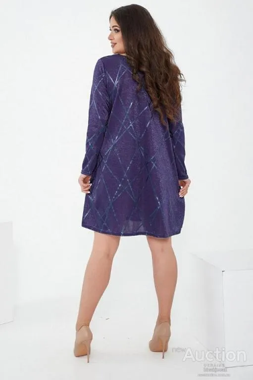 Короткое платье, синего цвета, из люрекса, 153R4052 Де купити