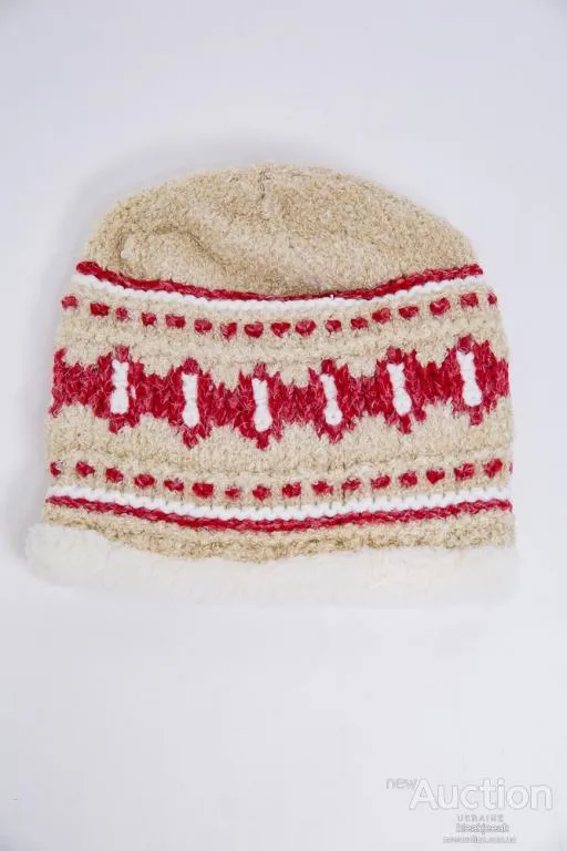 Детская шапка, бежево-красного цвета с узором, 167R7781 Ціна