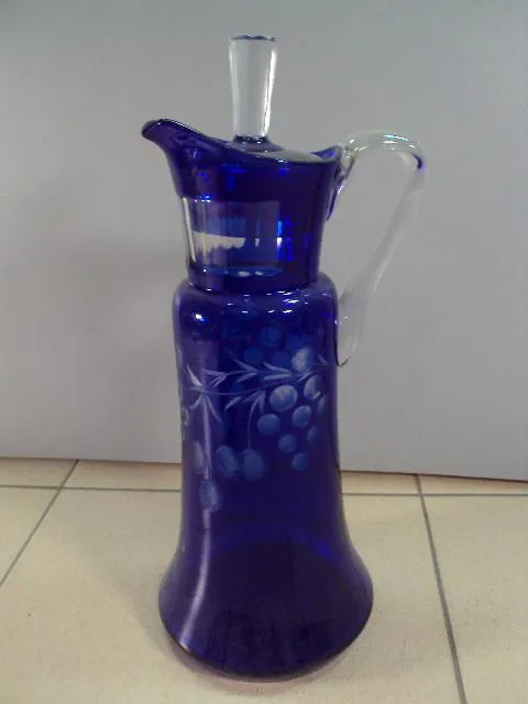 Кувшин графин старый синее стекло виноград высота 30 см, с крышкой 33,5 см №12042 Характеристики