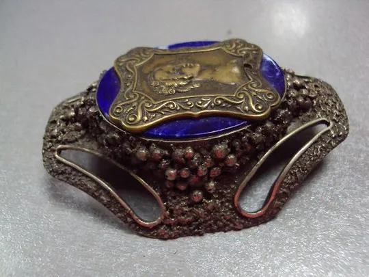 Бижутерия брошка брошь мельхиор камень лазурит портрет девушки размер 7,4 х 4,5 см №11831 Інтернет-аукціон