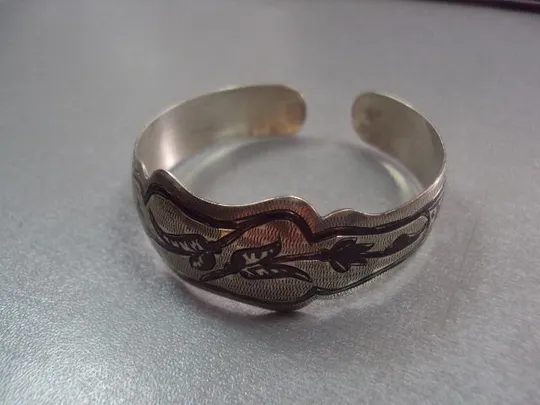 женский жесткий браслет цветы чернь серебро 875 проба ссср вес 17,4 г №3265 Ціна