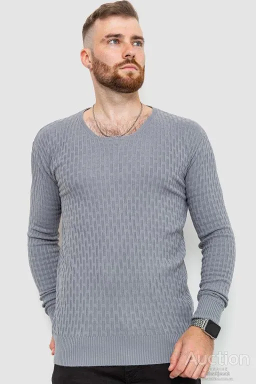 Свитер мужской однотонный, цвет серый, 235R1394 Ціна