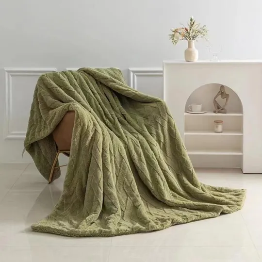 Купити Плед-покрывало двухстороннее на эко-овчине Dushka Home 20874 200х230 см оливковый