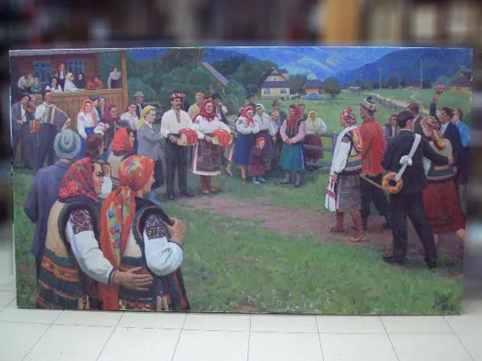 Картина Гуцульская свадьба Лобода 1972 г. холст, масло размер 212,4 х 122,6 см №22 Ціна
