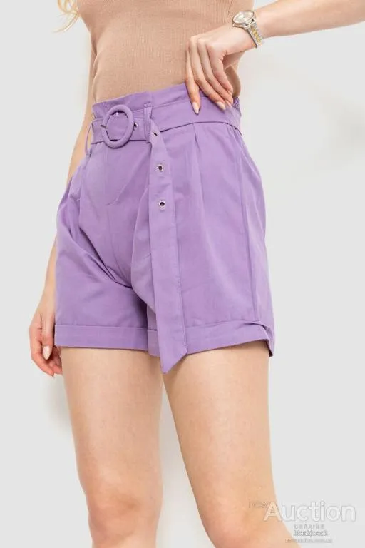 Шорты женские с ремнем и манжетом, цвет светло-фиолетовый, 214R8818 З аукціону