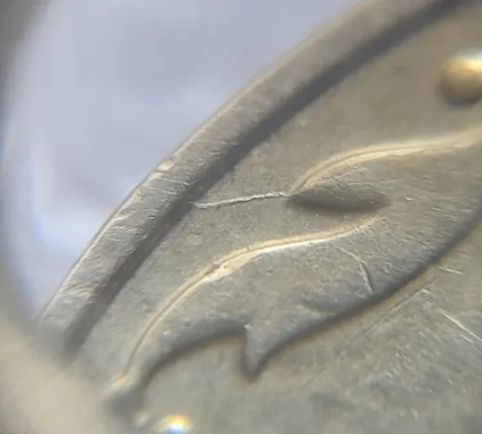 (5162) 50 копійок 2009 розкол на реверсі між 6 та 7 гронами (50 копеек 2009 брак раскол трещина) З аукціону