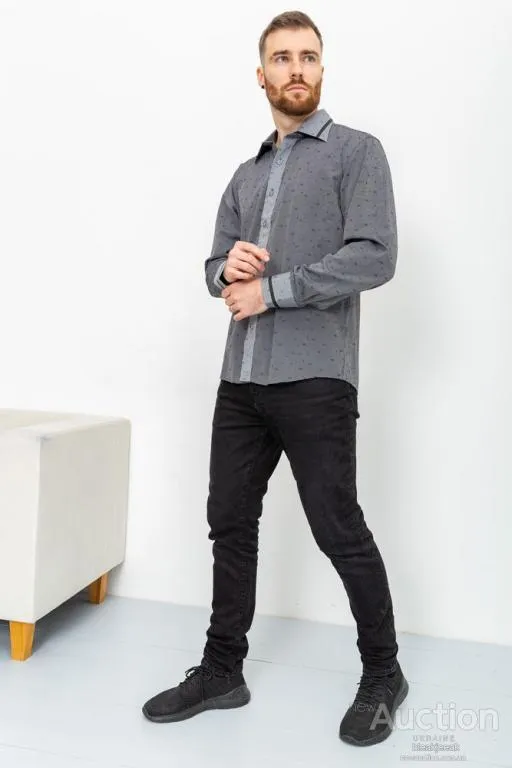 Купити Рубашка мужская в полоску, цвет темно-серый, 131R140096