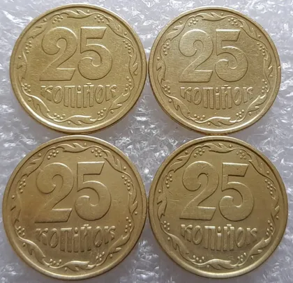 фото, (3471) 25 копійок 1994 1ББк, нечаста - 4 монети в хорошому стані (25 копеек 1994)
