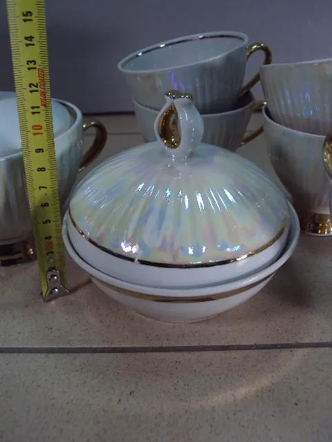 Кофейный сервиз фарфор Полонное набор перламутр заварник, сахарница, чашки, блюдца, масленка №13043 З аукціону