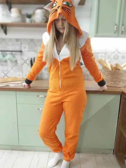 фото, Піжама жіноча комбінезон попожама фліс Лисиця помаранчева розмір 44