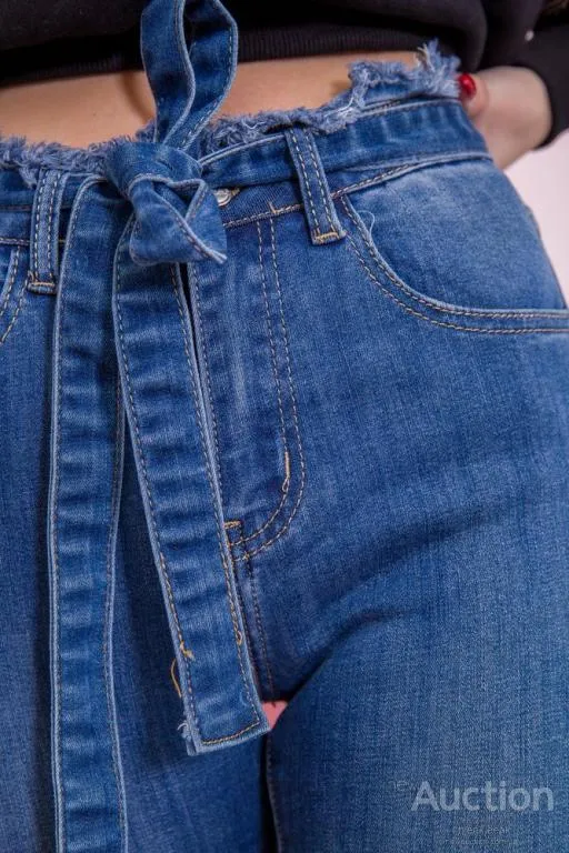 Женские джинсы с поясом, синего цвета, 164R089 Де купити