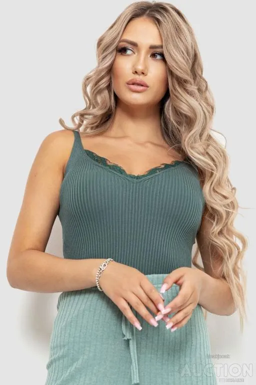 Майка женская в рубчик, цвет зеленый, 204R020-1 Ціна