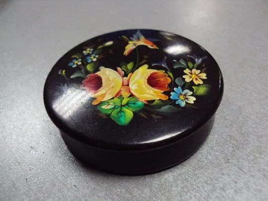 Шкатулка лаковая круглая птичка и цветы Мстера высота 1,7 см, диаметр 6 см №13160 Де купити