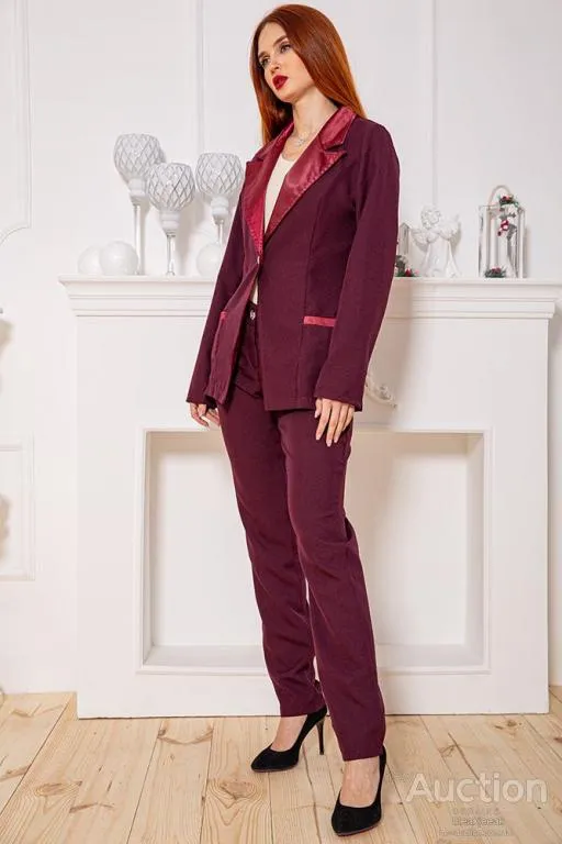 Купити Женский костюм брюки + пиджак, вишневого цвета, 104R1285