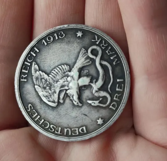 3 марки 1913 года юбилейная серебряная монета Германия кайзер Вильгельм Второй 16.6 грамм vk288 Продаж