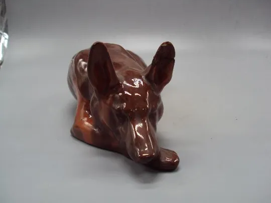 Фигура керамика Рябовский завод Б.Я.Воробьёв РЗКИ собака овчарка собачка 8х25,5 см №177 З аукціону