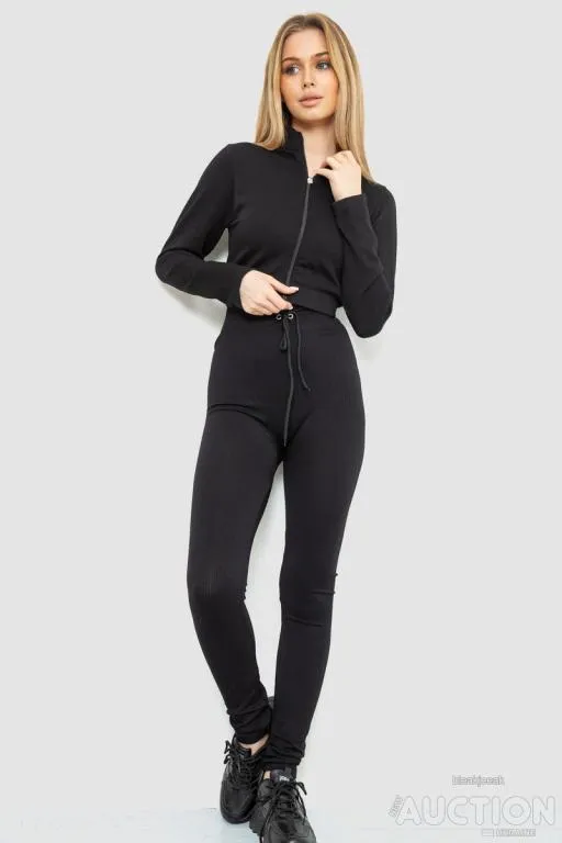 Костюм женский в рубчик, цвет черный, 244R14302 Ціна